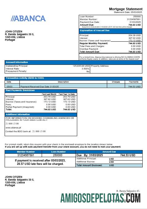 Declaração de hipoteca de Portugal Abanca em formato Word e PDF baixar para verificação